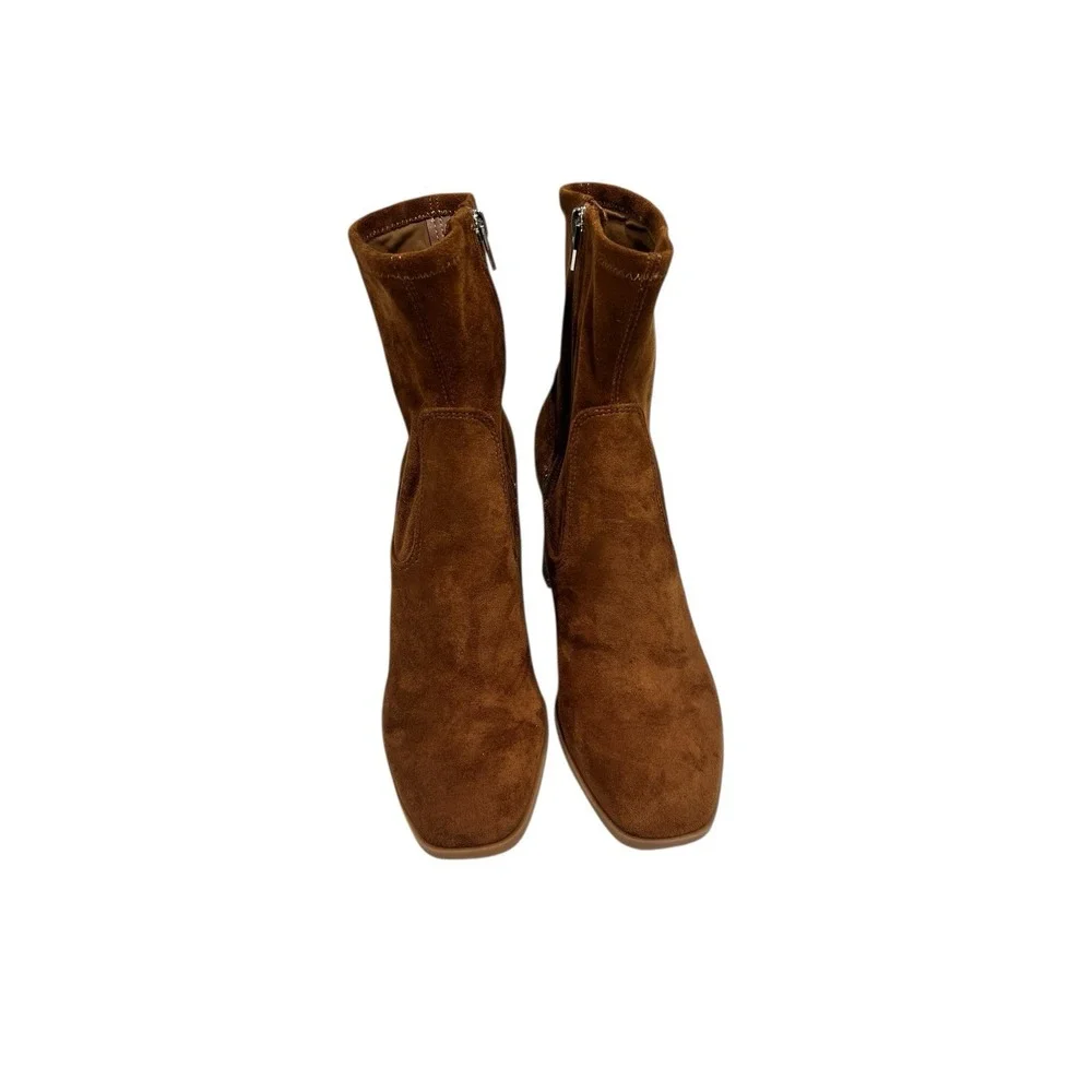 Dolce Vita Bootie Mono‎ Cognac Vegan Suede Ankle Boots Block Heel NWOB 7.5